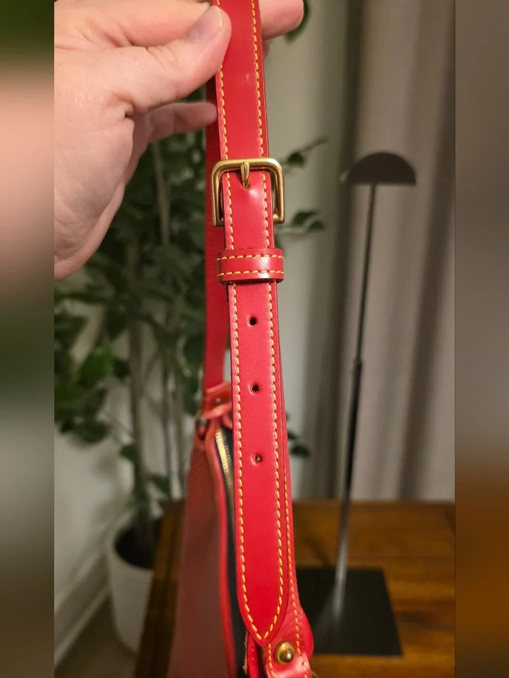 Dooney & Bourke Cabrio Red and Yellow Polka Dot Perforated Leather Hobo Purse